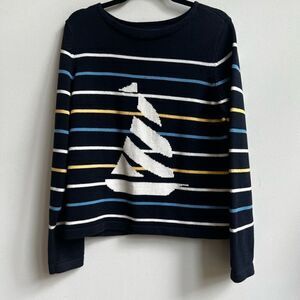 Crazy Horse X Liz Claiborne Women's Striped Sailboat Embroider Sweater Size PL